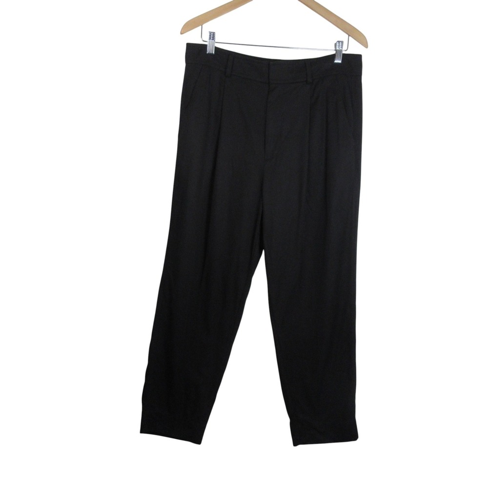 Everlane 12 Black Pleated Trousers High Rise Wide Leg Workwear Slight Taper